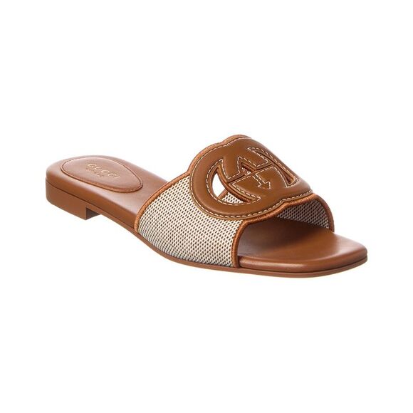 Gucci Interlocking G Canvas & Leather Sandal, Brown - Picture 1 of 5